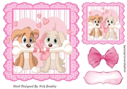love is in the air cute pair of dogs in pink candy stripe 7x7 frame