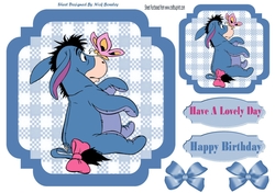Lovely Eeyore with bows in blue gingham 7x7 frame