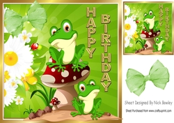 Cute frogs with mushroom with sunflowers and bow 8x8