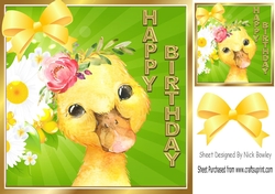 Cute yellow chick  with sunflowers and  yellow bow 8x8