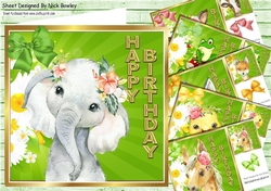  6 Lovely Animals with sunflowers  & Bows Card fronts 8x8 mini kit