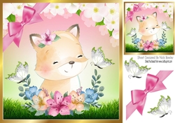 Pretty watercolour fox with butterflies in floral frame 8x8