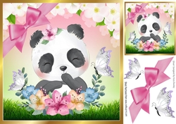 Pretty watercolour panda with butterflies in floral frame 8x8