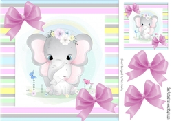 Cute mum ele with baby in candy stripe 8x8 frame with pink bows