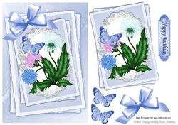 pretty flowers on lace with blue bow stackers A5
