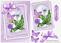 pretty flowers on lace with lilac bow stackers A5