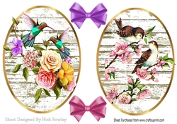 two pretty bird and floral toppers with bows
