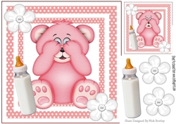 Cute pink peekaboo teddy bear in polkadot  8x8 frame