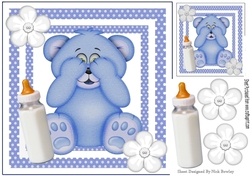 Cute blue peekaboo teddy bear in polkadot 8x8 frame