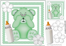 Cute green peekaboo teddy bear in polkadot 8x8 frame