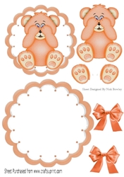 Cute little peach baby bear with bows rocker card