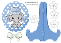 cute ele in sun hat blue polkadot plate and stand