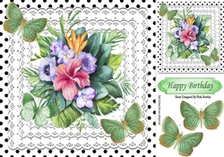 pretty black polka dot & lace 8x8 frame with tropical flowers