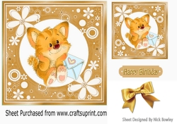 Cute ginger kitty with gold bow in floral 7x7 frame