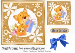Cute ginger kitty with blue bow in floral 7x7 frame