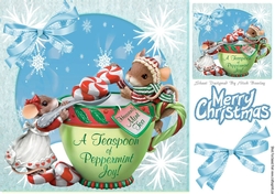 two little christmas mice with sweets with bow and snowflakes 8x8