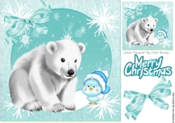 Lovely white polar bear with little blue bird and snowflakes 8x8