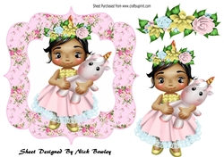 cute little girl with unicorn in flower frame