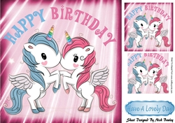 Cute blue and pink unicorns 8x8
