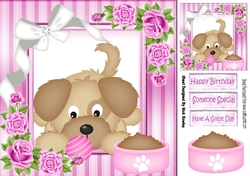 Cute puppy with pink roses 8x8