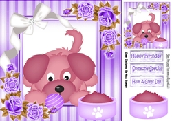 Cute puppy with purple roses 8x8