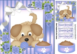 Cute puppy with blue roses 8x8