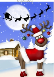 Lovely reindeer with santa in santa suit in snow scene A4