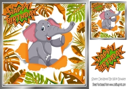Elephant in jungle leaf frame 8x8