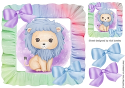 pretty watercolour lion in rainbow frame 8x8