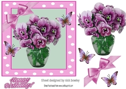 Pretty pink pansies in a vase in 7x7 polkadot frame