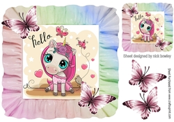 pretty water colour unicorn in rainbow frame 8x8
