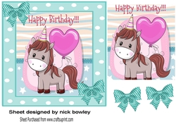 Cute pony in party hat in turq polkadot frame 7x7