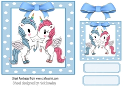 Cute unicorns in blue polkadot 7x7 frame