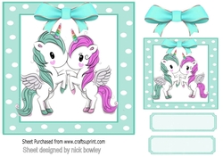 Cute unicorns in turq/pink polkadot 7x7 frame
