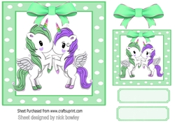Cute unicorns in green/purple polkadot 7x7 frame