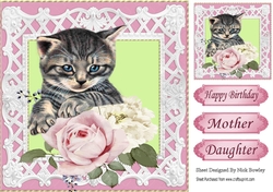 Pretty pink roses with kitten in lattice 8x8 frame