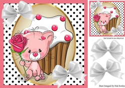 Cute kitten with rose in polkadot 8x8 frame