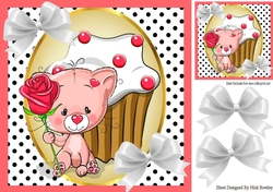 Cute kitten with rose pink in polkadot 8x8 frame