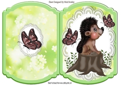 Cute Hedgehog on a log with butterflies green lace bracket