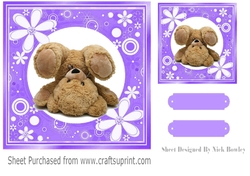 Purple floral frame with upside down bear 7x7