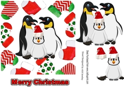 Cute penguin family in red santa hat in christmas sock frames 7x7