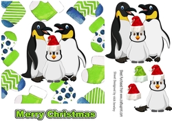 Cute penguin family in red/green santa hat in christmas sock frames 7x7
