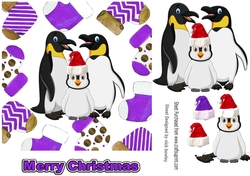 Cute penguin family in red/purple santa hat in christmas sock frames 7x7