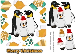 Cute penguin family in red/gold santa hat in christmas sock frames 7x7