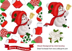 Cute little snowman with bell in christmas sock frames 7x7