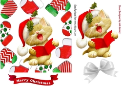 cute carol singing kitty in a christmas sock frame 7x7