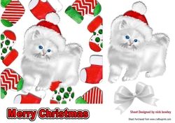 Cute white kitty in santa hat in christmas sock frame 7x7
