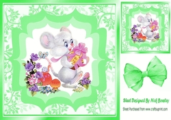 Cute little mouse with flowers and gift 8x8 green