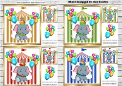 4 Circus elephants with little mice in a tent card fronts 8x8 mini kit