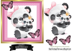 Cute panda with baby in pink gingham 7x7 frame